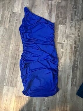One-Shoulder Royal Blue Ruched Women’s Dress